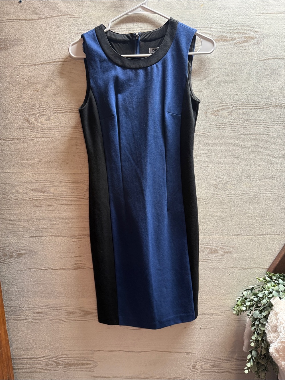 DKNY blue black color block sleeveless midi-dress size 0